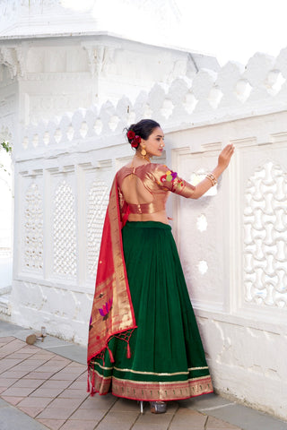 Green Color Plain With Paithani Lace Border Vichitra Silk Lehenga  Choli Clothsvilla