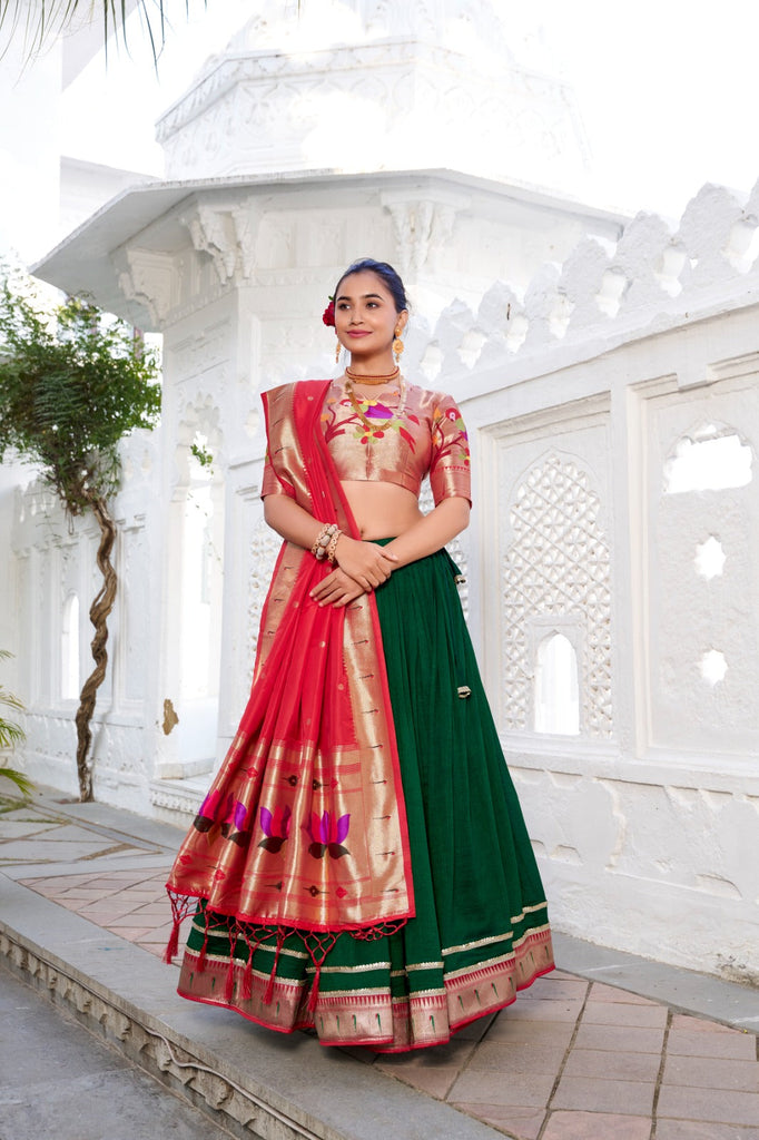Green Color Plain With Paithani Lace Border Vichitra Silk Lehenga  Choli Clothsvilla