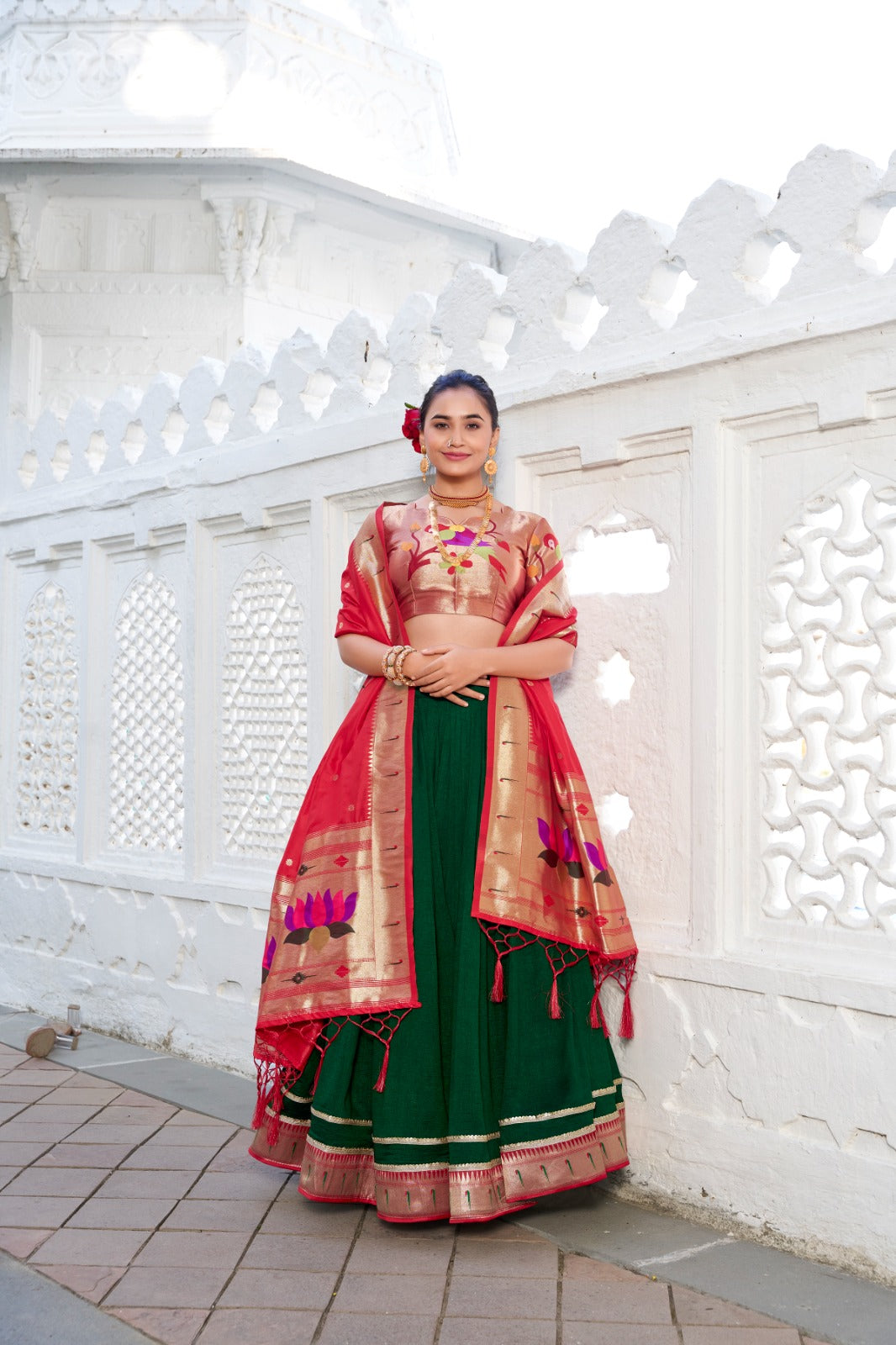 Green Color Plain With Paithani Lace Border Vichitra Silk Lehenga  Choli Clothsvilla