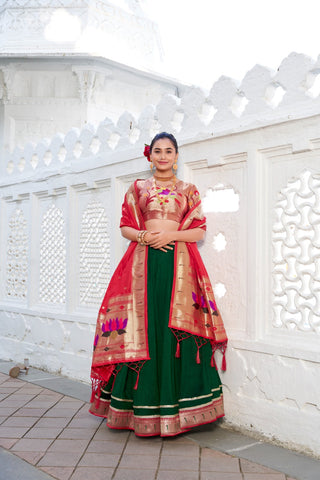 Green Color Plain With Paithani Lace Border Vichitra Silk Lehenga  Choli Clothsvilla