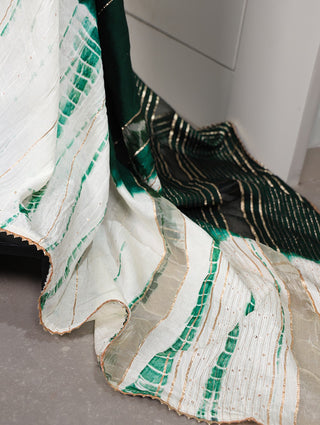 Green Color Sequined Viscose Chanderi Saree with Gota Patti Border & Blouse ClothsVilla