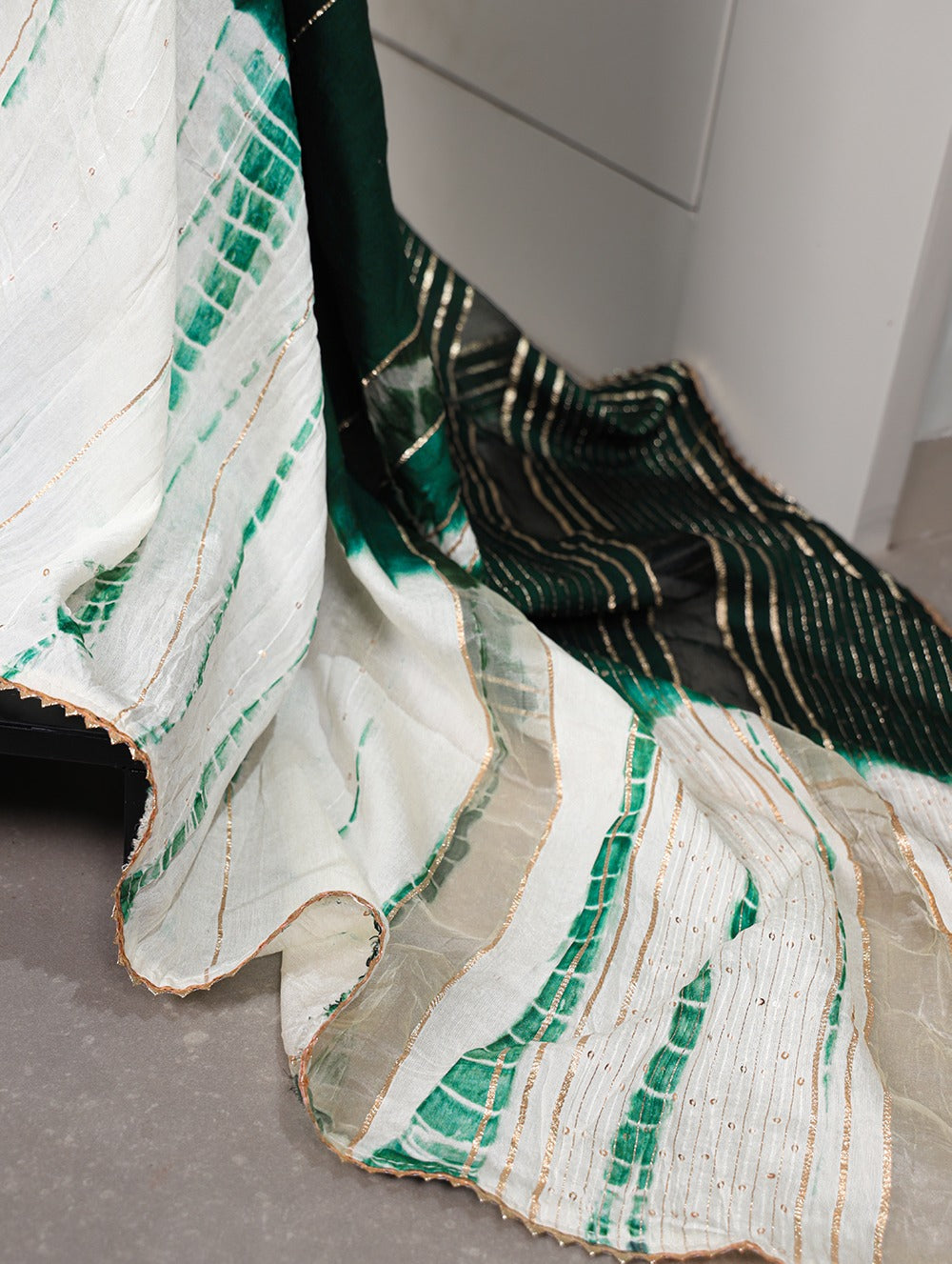 Green Color Sequined Viscose Chanderi Saree with Gota Patti Border & Blouse ClothsVilla
