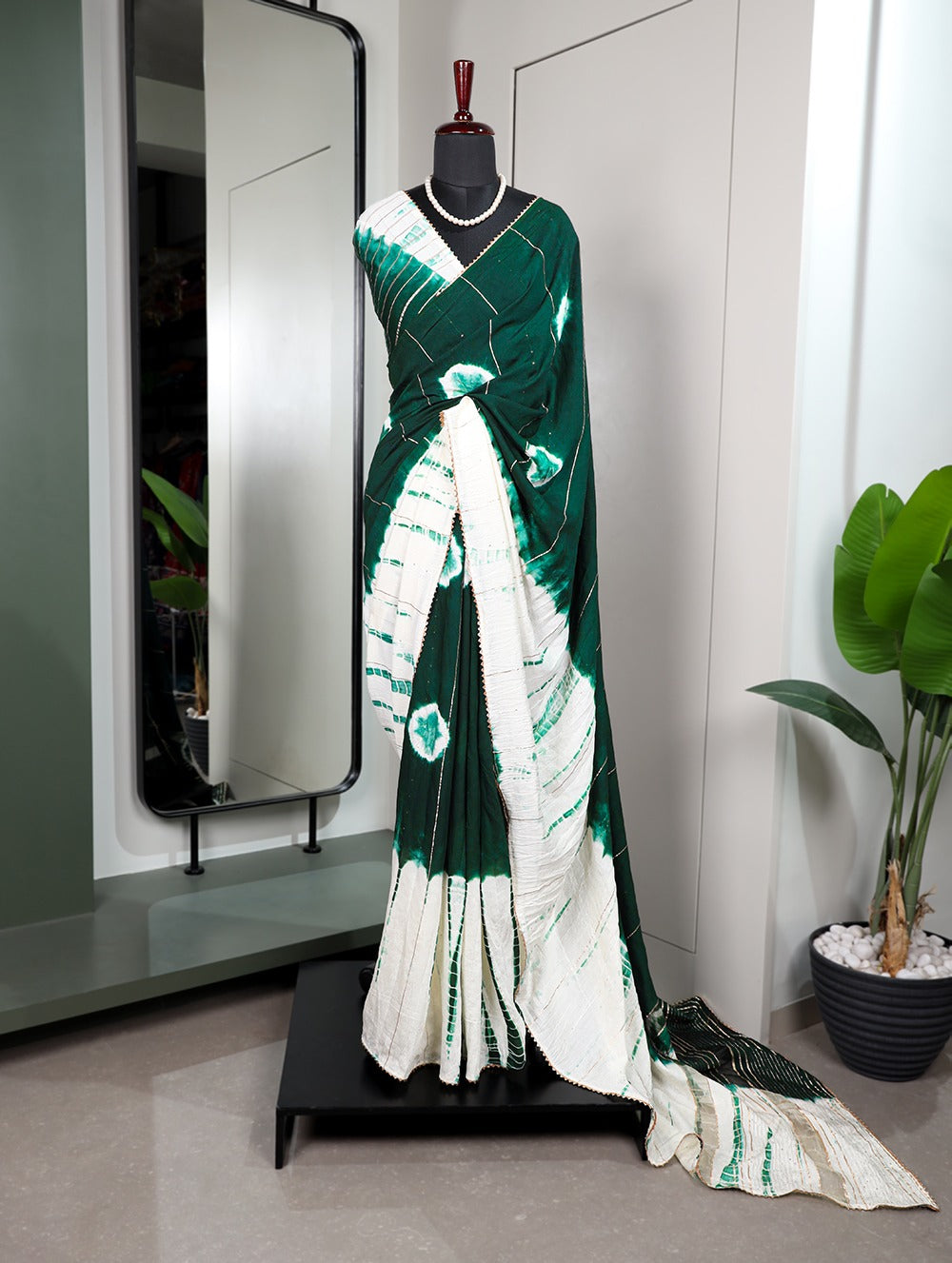 Green Color Sequined Viscose Chanderi Saree with Gota Patti Border & Blouse ClothsVilla Main image