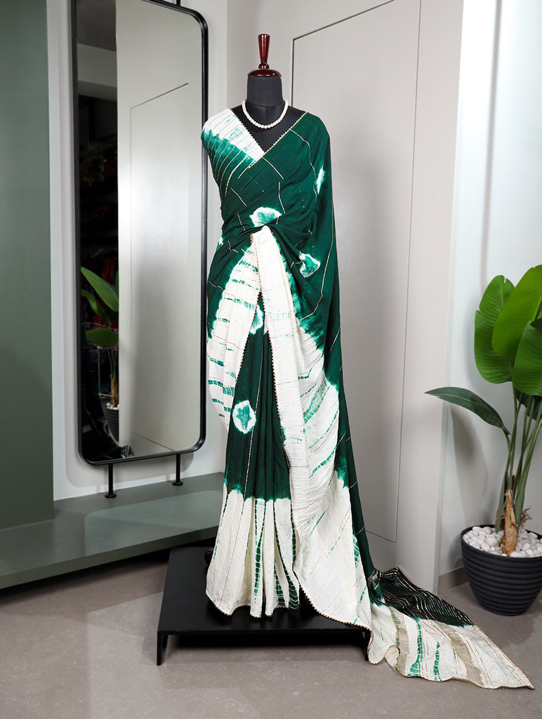 Green Color Sequined Viscose Chanderi Saree with Gota Patti Border & Blouse ClothsVilla