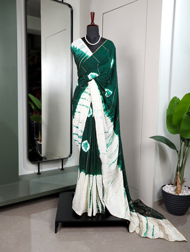 Green Soft Georgette Chikankari Saree with Sequins & Mirror Work