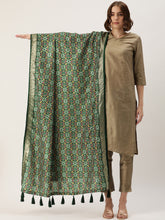 Load image into Gallery viewer, Green Color Tusser Silk Patola Printed Dupatta ClothsVilla