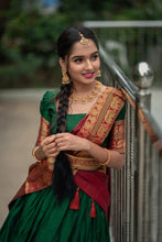 Load image into Gallery viewer, Green Color Zari Weaving Work Narayan Pet Cotton Half Saree Lehenga Clothsvilla