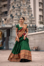 Load image into Gallery viewer, Green Color Zari Weaving Work Narayan Pet Cotton Half Saree Lehenga Clothsvilla