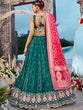 Load image into Gallery viewer, Green Cosmos Silk Lehenga Choli with Red Banarasi Dupatta – Sequin, Coding &amp; Thread Embroidery Work Ready to Wear Bridal &amp; Festive Wear ClothsVilla