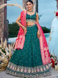 Load image into Gallery viewer, Green Cosmos Silk Lehenga Choli with Red Banarasi Dupatta – Sequin, Coding &amp; Thread Embroidery Work Ready to Wear Bridal &amp; Festive Wear ClothsVilla