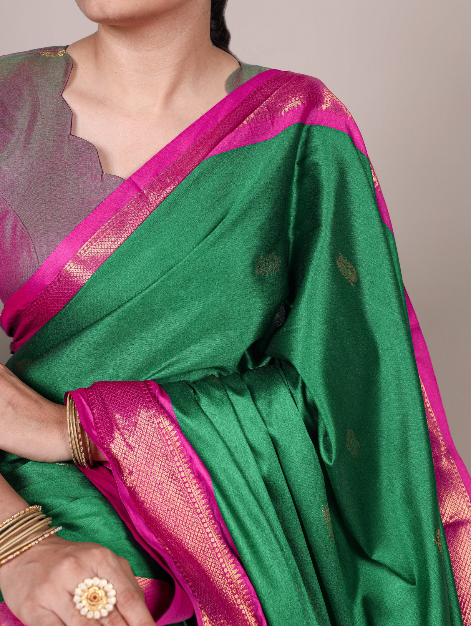 Green Cotton Silk Saree with Paithani Weaving Work & Matching Blouse ClothsVilla