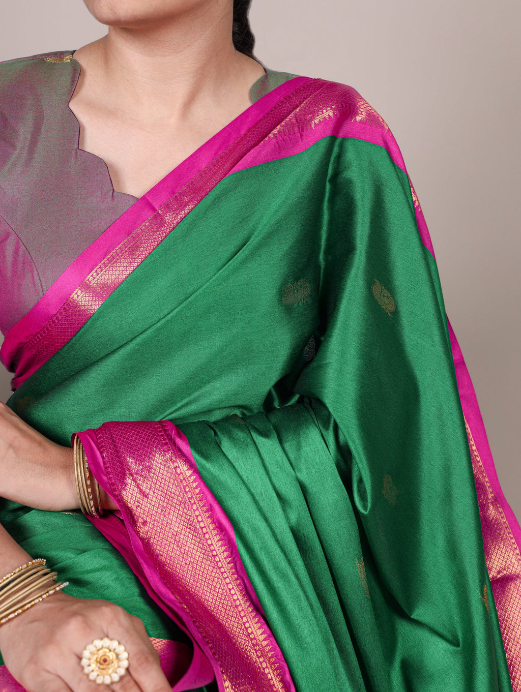 Green Cotton Silk Saree with Paithani Weaving Work & Matching Blouse ClothsVilla