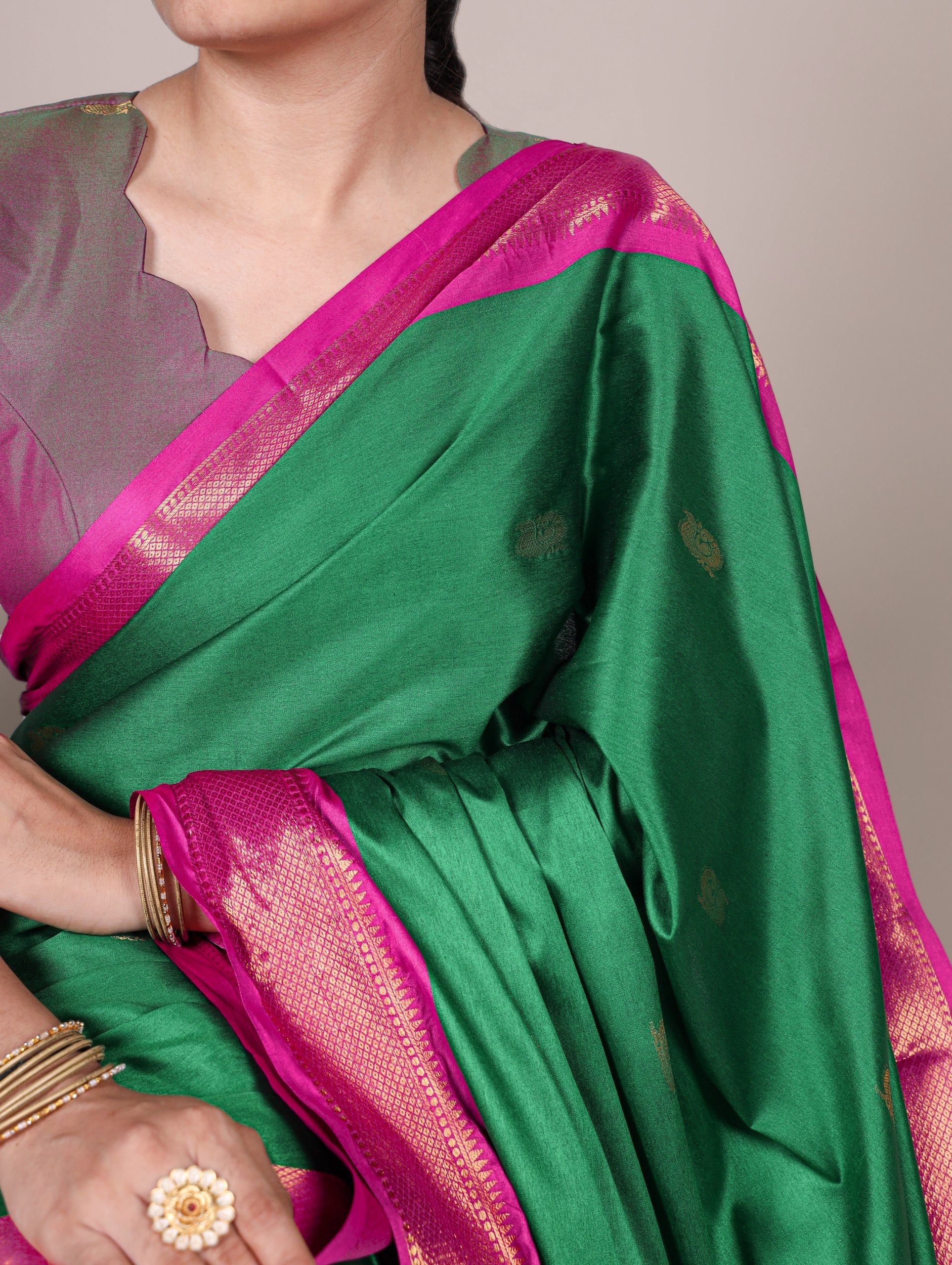 Green Cotton Silk Saree with Paithani Weaving Work & Matching Blouse ClothsVilla