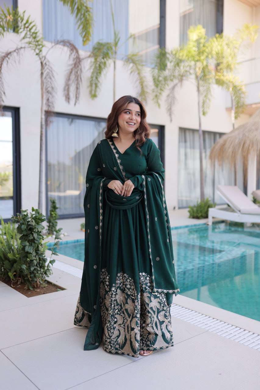 Green Crush Embroidered Anarkali Gown ClothsVilla