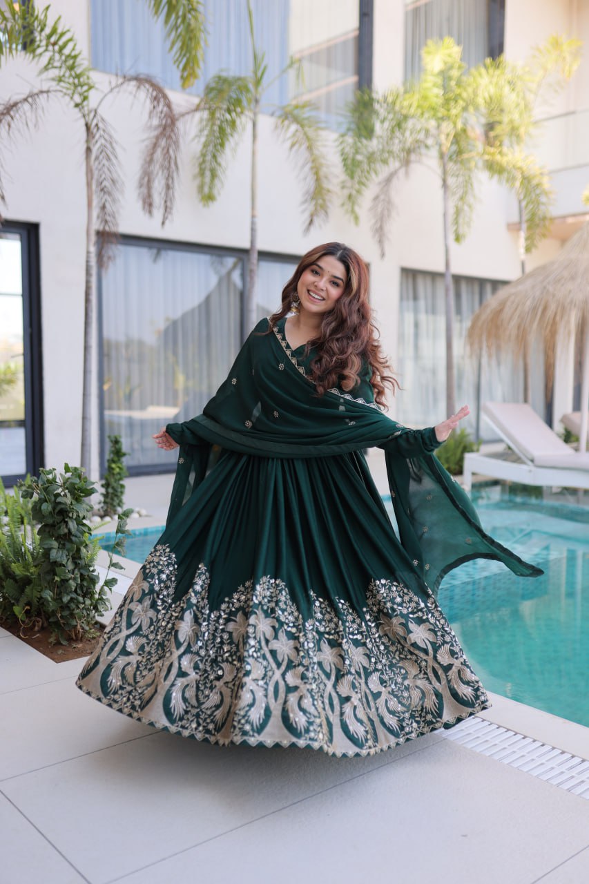 Green Crush Embroidered Anarkali Gown ClothsVilla