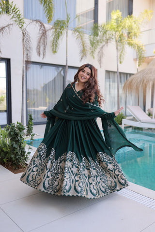 Green Crush Embroidered Anarkali Gown ClothsVilla