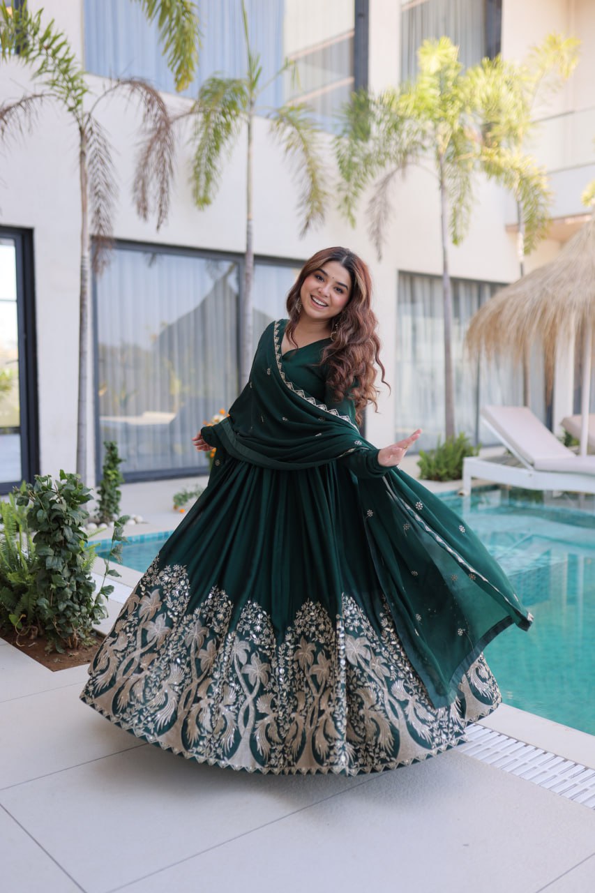 Green Crush Embroidered Anarkali Gown ClothsVilla
