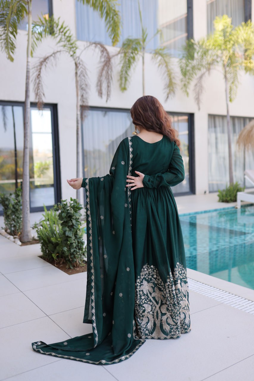 Green Crush Embroidered Anarkali Gown ClothsVilla