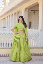 Load image into Gallery viewer, Green Dazzling Designer Dyeable Pure Viscose Jacquard Lehenga Choli Set with Sequins Embroidery ClothsVilla