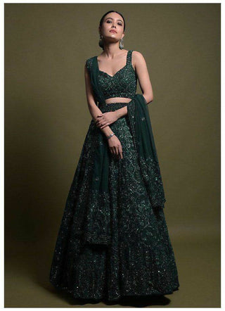 Green Desi Chic Net Lehenga Set with Sequins & Dori Work — Rock the Wedding Season Clothsvilla