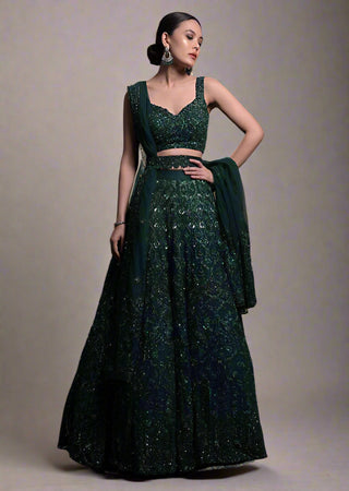 Green Desi Chic Net Lehenga Set with Sequins & Dori Work — Rock the Wedding Season Clothsvilla