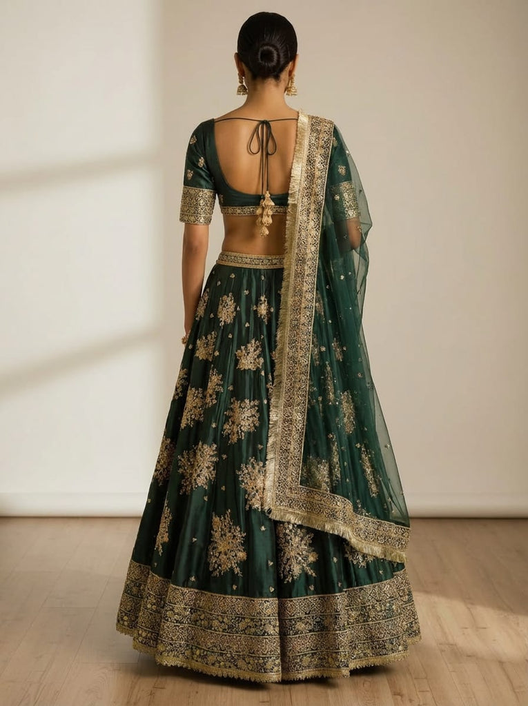 Green Designer French Crepe Lehenga Choli & Dupatta ClothsVilla