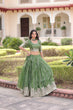Load image into Gallery viewer, Green Designer Gold Crush Sequins &amp; Zari Embroidered Lehenga Choli Set with 3-Meter Flair &amp; Lace Border Dupatta – Semi-Stitched Festive &amp; Wedding Wear ClothsVilla
