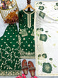 Load image into Gallery viewer, Green Designer Pure Fendi Silk Heavy Embroidered Kurta Palazzo Set with 5 mm Sequins, Rivet Moti Work &amp; Digital Printed Tabby Silk Dupatta ClothsVilla.com