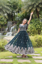 Load image into Gallery viewer, Green Designer Readymade Gown with Zari &amp; Sequins Embroidery ClothsVilla