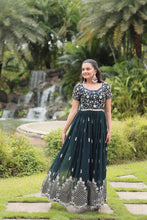 Load image into Gallery viewer, Green Designer Readymade Gown with Zari &amp; Sequins Embroidery ClothsVilla