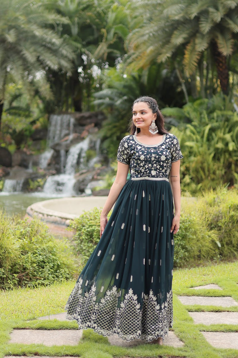 Green Festive Zari Embroidered Dress