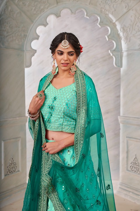 Emerald Green Designer Shibori Crepe Lehenga Choli Set ClothsVilla