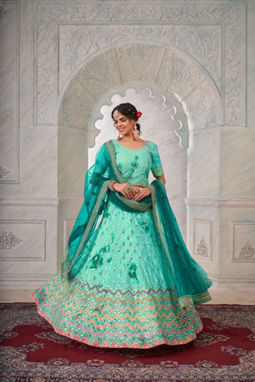Emerald Green Designer Shibori Crepe Lehenga Choli Set ClothsVilla