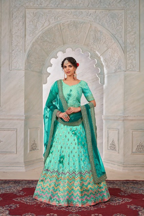 Emerald Green Designer Shibori Crepe Lehenga Choli Set ClothsVilla