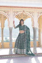 Load image into Gallery viewer, Green Designer Viscose Jacquard Lehenga Choli &amp; Dupatta Set with Sequins ClothsVilla