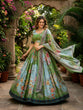 Load image into Gallery viewer, Green Digital Print Silk Lehenga Set ClothsVilla