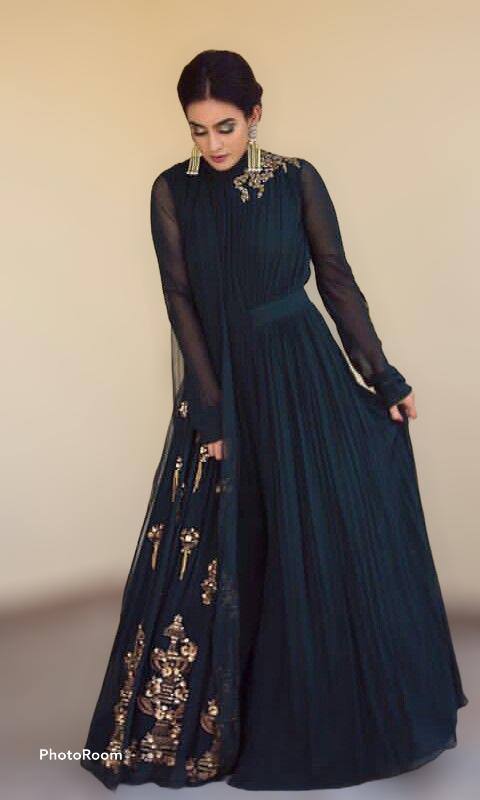 Green Effortless Elegance Georgette Gown Set ClothsVilla