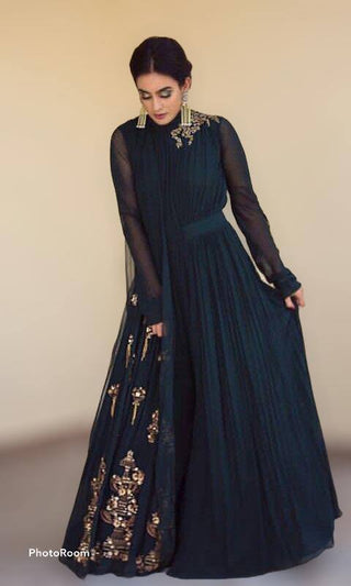 Green Effortless Elegance Georgette Gown Set ClothsVilla