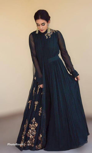 Green Effortless Elegance Georgette Gown Set ClothsVilla