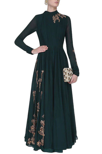 Green Effortless Elegance Georgette Gown Set ClothsVilla