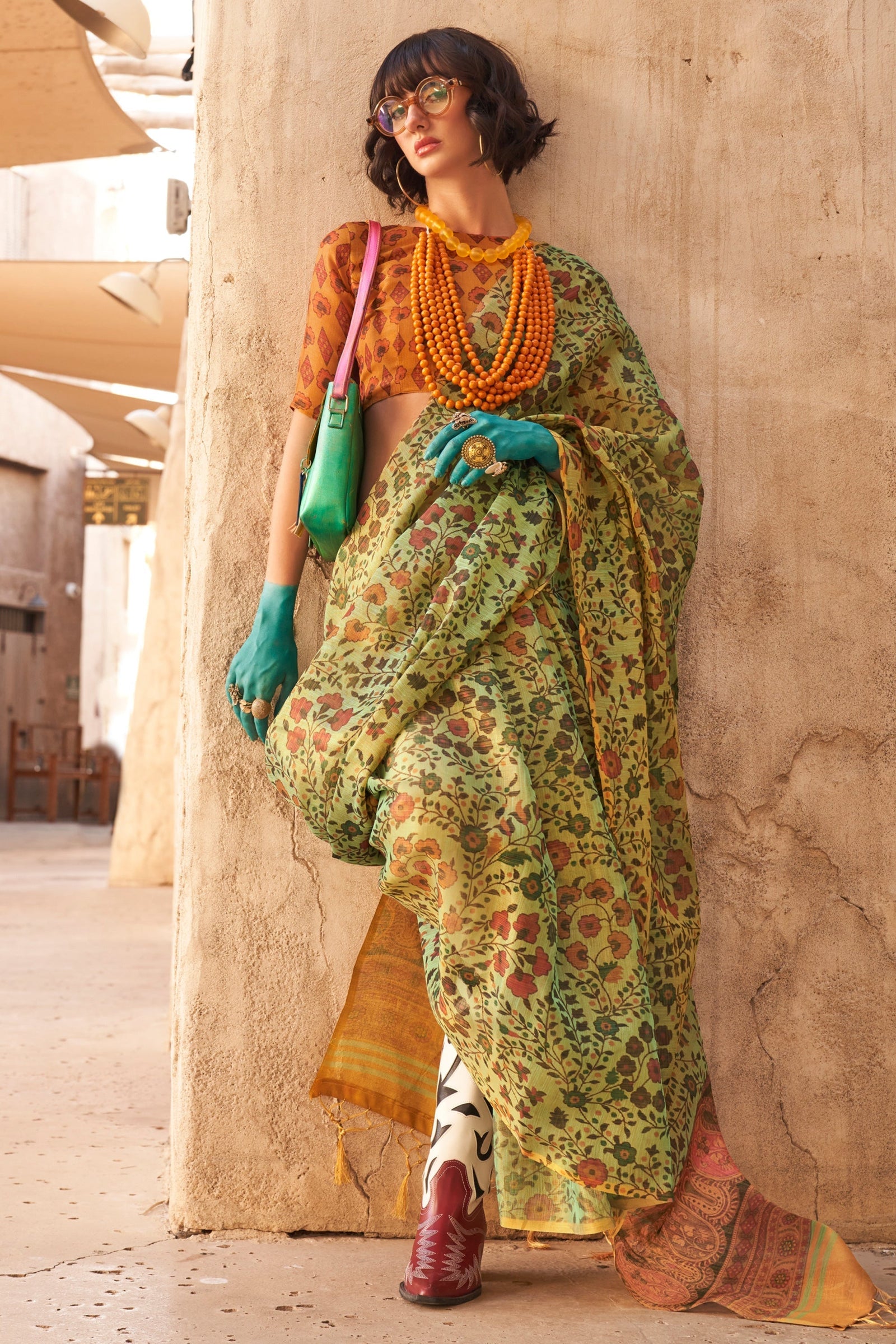 Green Elegant Banarasi Tissue Saree with Unstitched Blouse Piece ClothsVilla