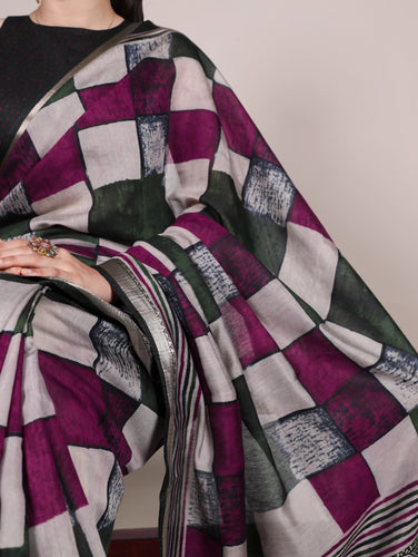 Green Elegant Chanderi Printed Saree with Temple Border & Matching Blouse ClothsVilla