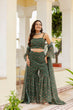 Load image into Gallery viewer, Green Elegant Georgette Digital Print Blouse, Shrug &amp; Sharara Set with Pearl Lace Detailing ClothsVilla