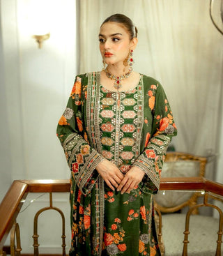 Green Elegant Heavy Chinon Silk Digital Print Suit Set ClothsVilla