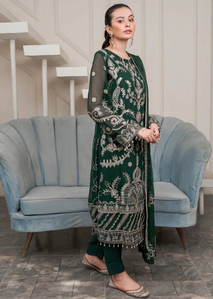 Green Elegant Heavy Faux Georgette Embroidered Suit Set ClothsVilla