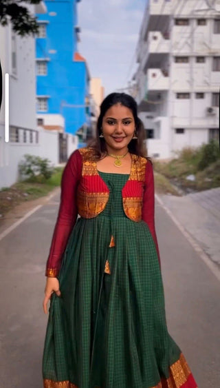Green Elegant Jequrd Silk Suit with Stylish Koti