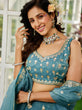 Load image into Gallery viewer, Green Elegant Organza Semi-Stitched Lehenga Set with Sequin &amp; Thread Embroidery ClothsVilla