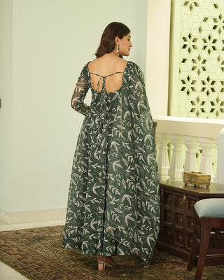 Green Elegant Printed Three-Piece Anarkali Suit ClothsVilla