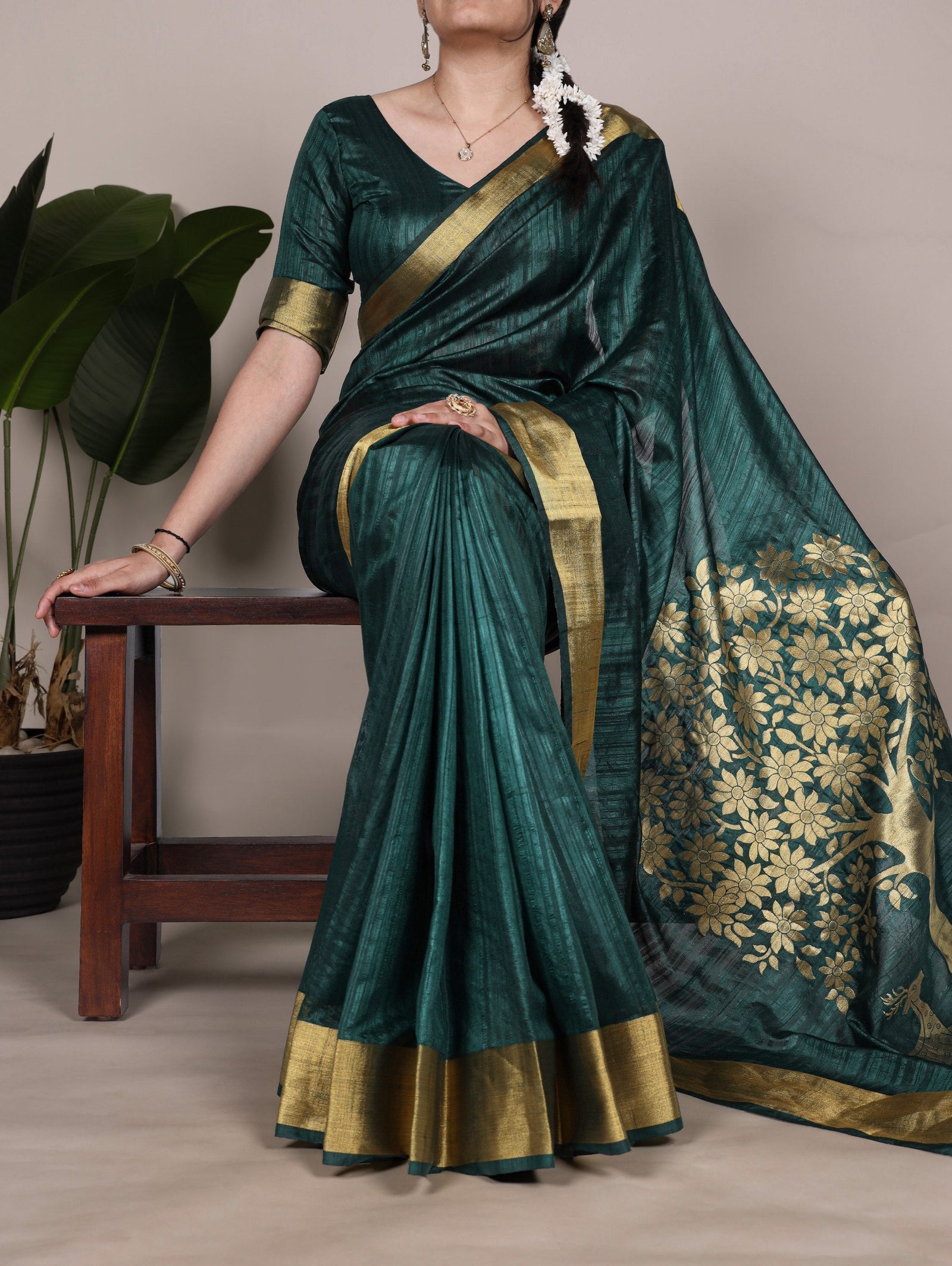 Green Elegant Raw Silk Saree with Zari Weaving Work ClothsVilla