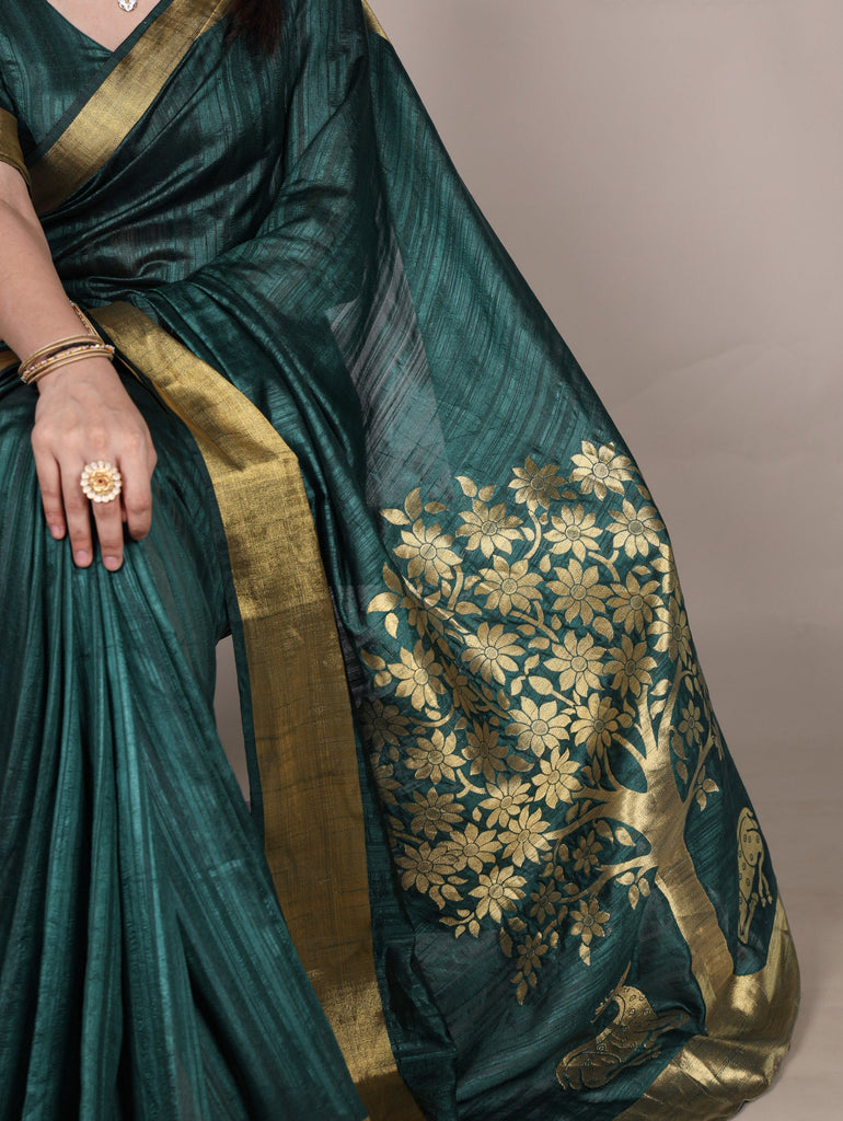 Green Elegant Raw Silk Saree with Zari Weaving Work ClothsVilla